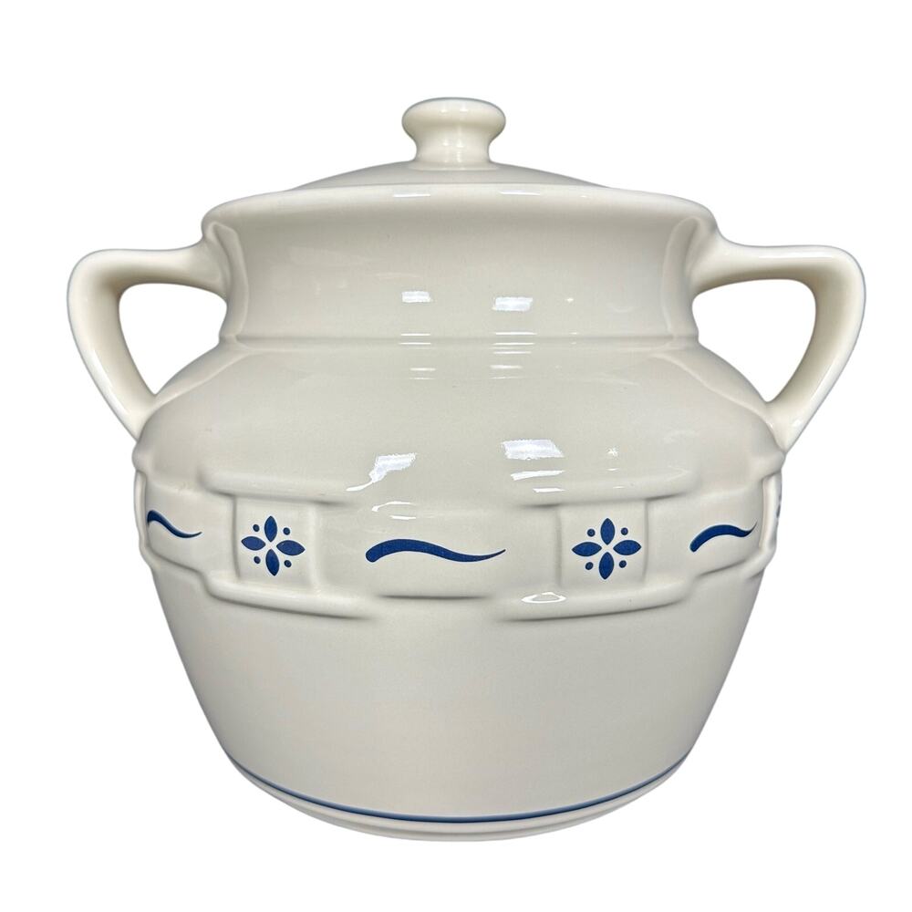 Longaberger Pottery Woven Traditions Heritage Blue Cookie Jar Excellent!